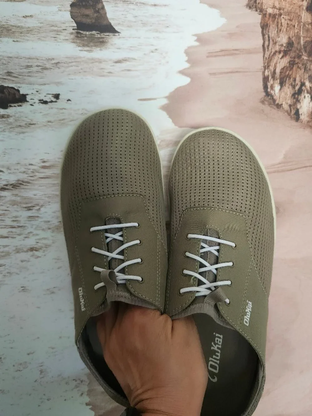 OLUKAI Nohea Moku No Tie Slip On Boat Land/Water Shoes Clay/Tapa 9.5